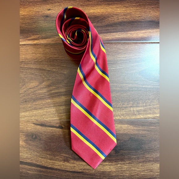 J. CREW Factory Silk Red and Yellow Striped Necktie - Picture 1 of 9